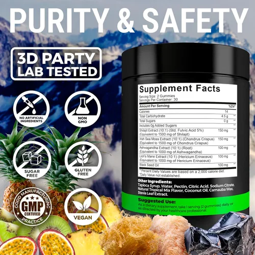 Vista 7 de Gomitas Shilajit orgánicas con gomitas de musgo marino - Suplemento Shilajit para apoyo inmunológico - Shilajit puro del Himalaya y Ashwagandha