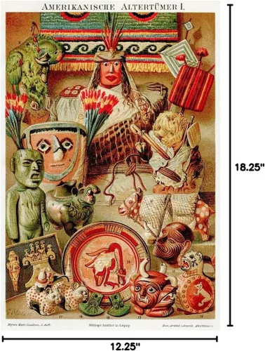 Vista 2 de Póster laminado de América Latina Maya Inca y Azteca Antigüedades 1895 de borrado en seco, arte de pared de 12 x 18 pulgadas