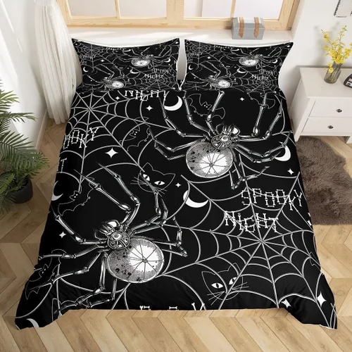 Vista 8 de Manfei Juego de funda de edredón de Halloween tamaño individual, juego de ropa de cama de 2 piezas para niños y niñas, decoración de habitación