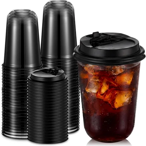 Vista 15 de Baderke 25 juegos de vasos desechables de plástico helado con tapas, transparentes, 16 onzas