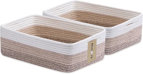 Vista 11 de MiniArk Cestas organizadoras grandes poco profundas de 15 x 11 x 5.1 pulgadas, contenedores de almacenamiento tejidos de cuerda para baño, estantes