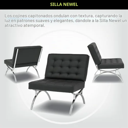 Vista 4 de Newel Modern Accent Silla de piel mezclada, cromo/negro