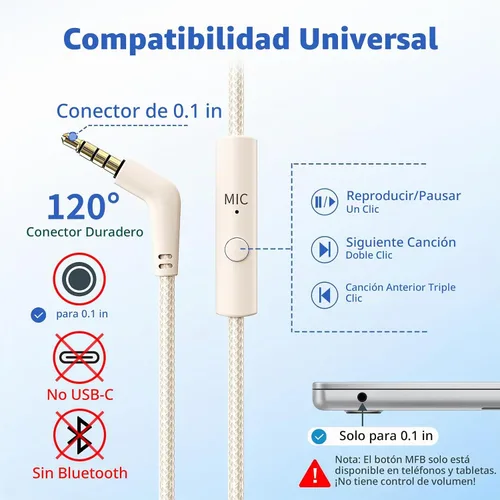 Vista 2 de Auriculares con cable con micrófono para escuela, auriculares con cable