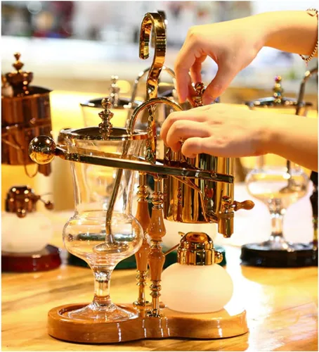 Vista 7 de JITEM Cafetera Belgium - Cafetera de lujo con sifón de equilibrio familiar real, diseño elegante, estilo retro con mango en U, olla de sifón