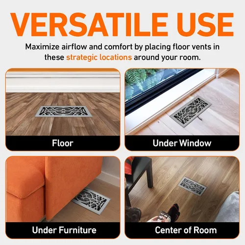 Vista 7 de Cubiertas de ventilación de piso 2X10 con trampa de malla, registro de piso con calor y aire, ventilación de piso metálica transitable para conducto