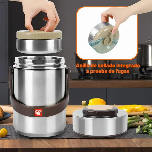 Vista 4 de Termo de 3 capas para alimentos calientes y sopa de 67 onzas con bolsa de almuerzo Sealed Stackable Stainless Steel Insulated Bento Box, Ideal for