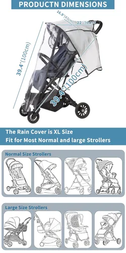 Vista 4 de Funda universal para la lluvia para cochecito, protector contra la intemperie transpirable transparente con cremallera impermeable, protección