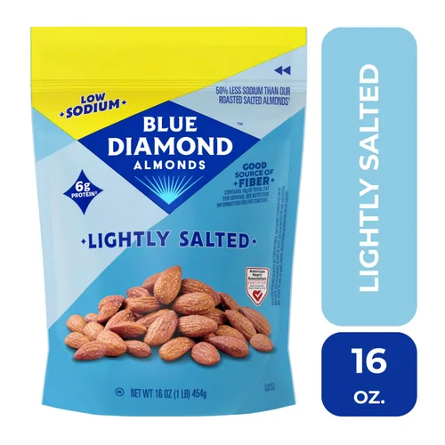 Vista 3 de Blue Diamond Almendras Bajas en Sodio y Ligeiramente Saladas, Bolsa resellable de 16 onzas (Paquete de 1)