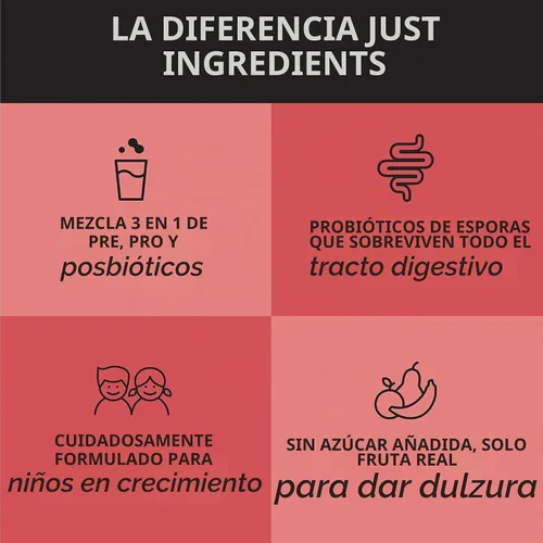 Vista 6 de Mezcla de Bebida Compleja Probiótica para Niños – Sabor Ponche de Frutas – 30 Sobres de Porción Individual Mezcla de Prebióticos, Probióticos