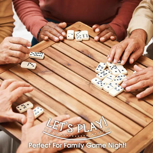Vista 6 de CHH Black/Cream Color Double 6 Jumbo Size Domino Tiles – Premium Set of 28 Ivory Dominoes – Classic Family Game in Cardboard Box (Pack of 2)