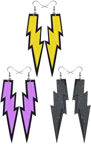 Vista 18 de Pendientes con colgante RUIZHEN con forma de rayo para mujer, con colores a elegir, acrílico exagerado 6 pares conjunto-1
