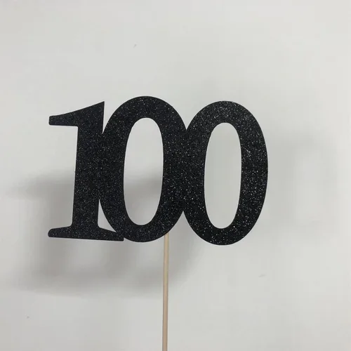 Vista 5 de Paquete de 10 palitos de centro de mesa de aniversario con purpurina de doble cara para cumpleaños número 100, decoración de mesa para cumpleaños