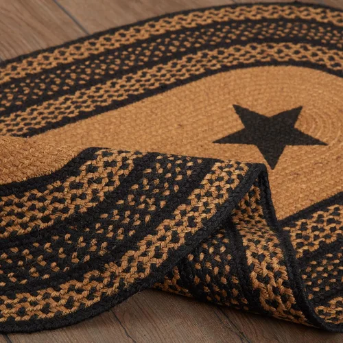 Vista 5 de VHC Brands Farmhouse - Alfombra decorativa ovalada de yute negro con estrellas y almohadilla para el suelo, 27 x 48 pulgadas