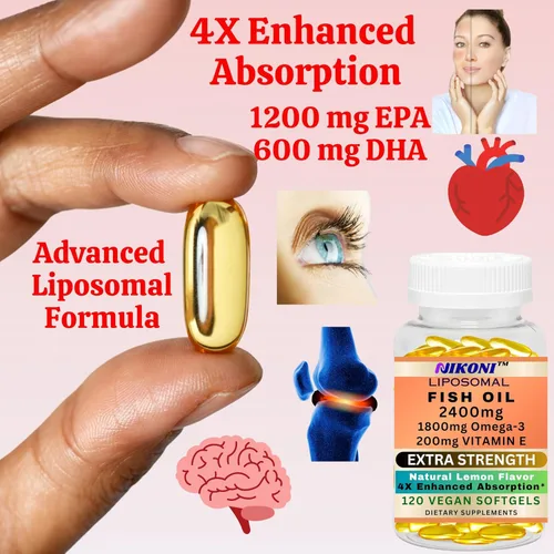 Vista 5 de Nikoni Aceite de pescado extra fuerte, 2400 mg cápsulas blandas con más de 1800 mg de omega-3. Alto EPA y DHA capturado en la naturaleza, 120
