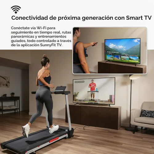 Vista 2 de Sunny Health & Fitness Smart Wi-Fi Treadmill with Auto Incline