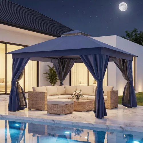 Vista 42 de LAUSAINT HOME - Cenador para exteriores de 8 x 8 pulgadas con cortinas Caqui