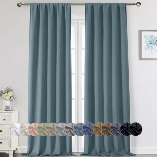 Vista 17 de Cortinas opacas para dormitorio, sala de estar, juego de 2 paneles de 54 pulgadas de largo, cortinas de oscurecimiento de habitación con aislamiento