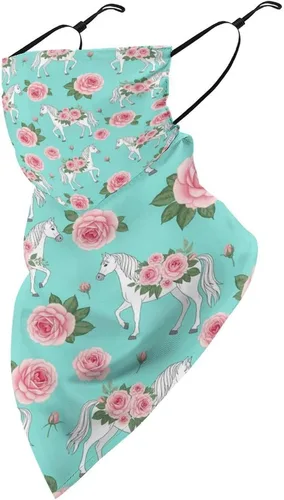 Vista 32 de Bufanda triangular reutilizable para la cara, bufanda con lazo para las orejas, bandana con protección solar UV