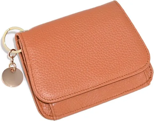 Vista 11 de SENDEFN Carteras pequeñas para tarjetas de crédito para mujer, llavero de cuero con bloqueo RFID, bolsillo con cremallera de tres pliegues, monedero