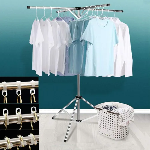 Vista 7 de Perchero plegable portátil que ahorra espacio, estante de secado de ropa de acero inoxidable de alta capacidad con 4 ramas