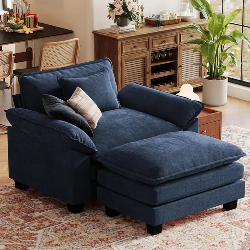 Vista 86 de CDCASA Silla de acento de gran tamaño de 50'' con otomana Asiento extra ancho y profundo estilo sofá nube para sala de estar, dormitorio, rincón