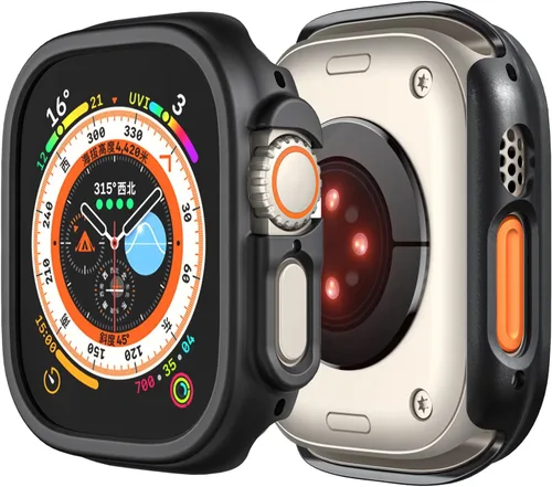 Vista 4 de Funda rígida de policarbonato compatible con Apple Watch Ultra 3/2/1 de 1.732 pulgadas, resistente a impactos, a prueba de golpes, con borde