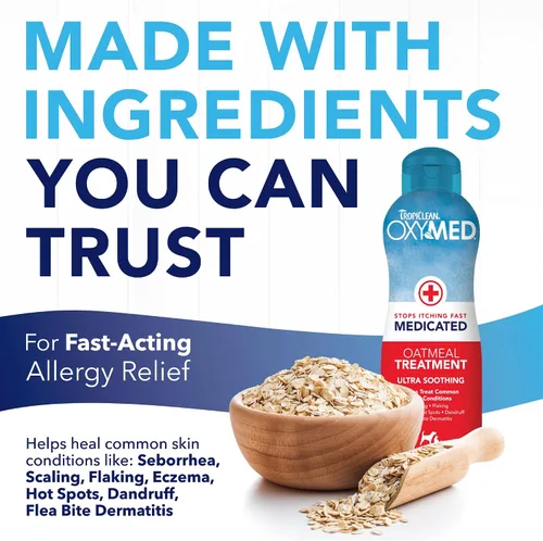 Vista 3 de TropiClean Oxymed - Acondicionador medicado para gatos y perros para picazón en la piel, acondicionador de avena calmante para perros y gatos, 20