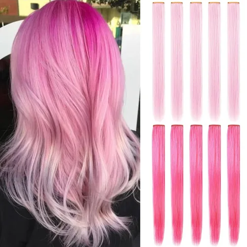 Vista 10 de Extensiones de cabello con clip de colores, 8 piezas de cabello sintético liso con reflejos azules y verde azulado