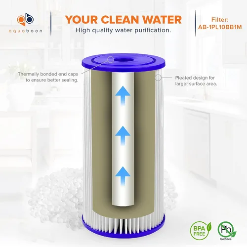 Vista 5 de Aquaboon Filtro de agua plisado de 1 micra de 10 x 4.5 pulgadas para reemplazo de filtro de agua de sedimentos para toda la casa, compatible