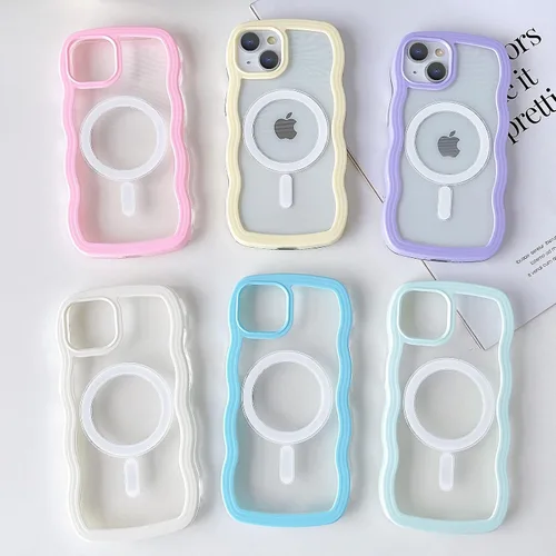 Vista 2 de Yeddabox Magsafe - Funda compatible con iPhone 13, diseño de ondas, lindo marco de colores de caramelo con ondas de agua, a prueba de golpes