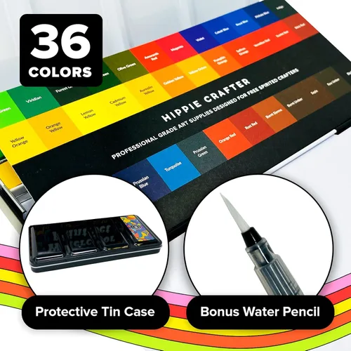 Vista 4 de Juego de pintura de acuarela profesional, 36 colores de agua, kit de pintura con paleta y pincel, pinturas de acuarela portátiles para viajes