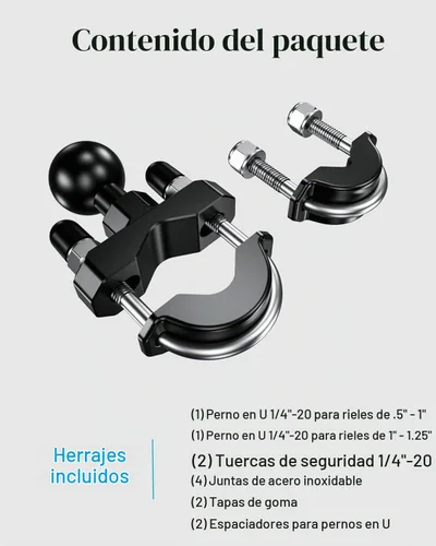 Vista 3 de BRCOVAN 1" bola manillar U-Bolt montaje, ajuste carriles diámetro 0.5" a