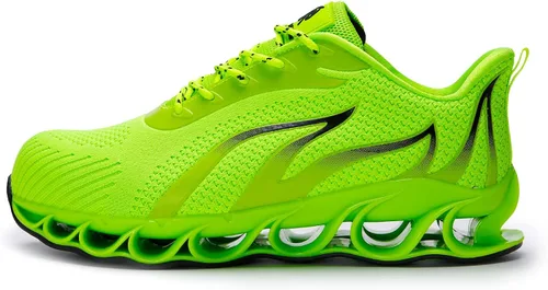 Vista 4 de DREAM HORSE Zapatos de trabajo indestructibles con punta de acero para hombres, zapatos de seguridad de malla ligera, zapatos de construcción