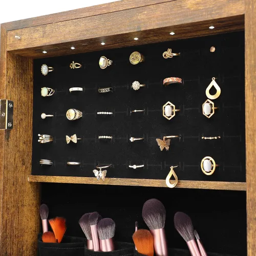 Vista 3 de AWQM Armario de joyería con espejo de 6 LED organizador de armario de joyería con espejo de longitud completa montado en la paredpuerta organizador