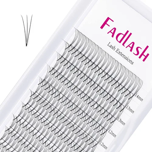 Vista 32 de FADLASH Extensiones de pestañas postizas en abanico con base puntiaguda 10D, extensiones de pestañas postizas de tallo medio, extensiones