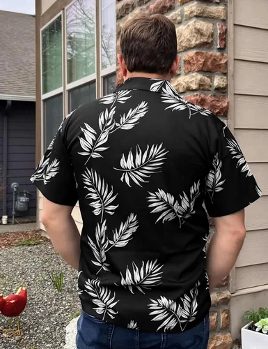 Vista 3 de BOJIN Camisas hawaianas de manga corta con botones para hombre, camisas casuales de verano, estampado floral tropical, camisas de playa Aloha