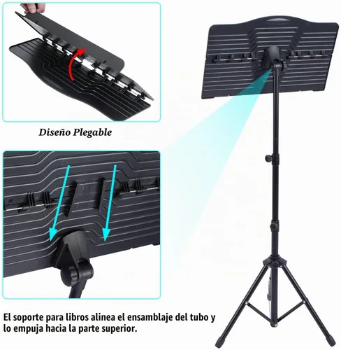 Vista 5 de Klvied Atril Plegable Portátil para Partituras con Colgador de Violín, Negro