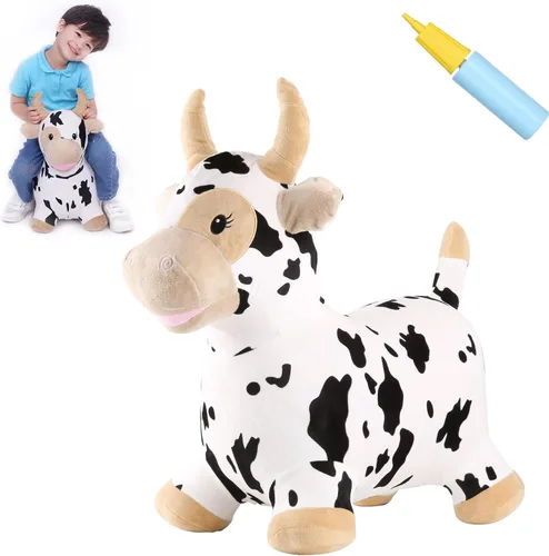 Vista 13 de INPANY Juguetes Saltarines de Vaca Animales de Granja para Regalos de Niña de 2 Años, Caballo Saltarín Inflable de Peluche para Niños, Montable Toro