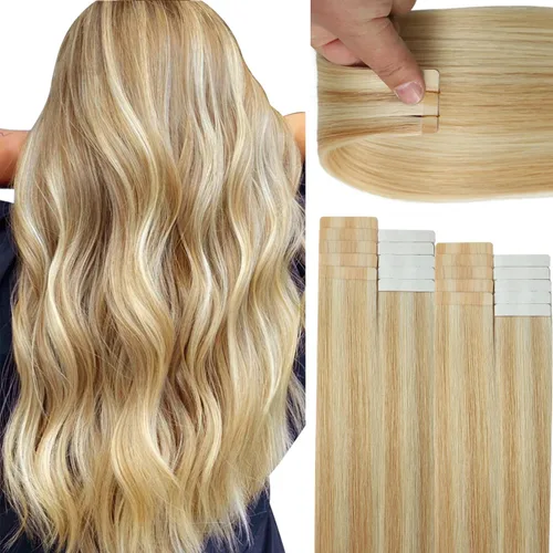 Vista 17 de Lacer Extensiones de cabello humano adhesivas de 12 pulgadas, cinta adhesiva de doble cara para extensiones de cabello de trama cutánea, 20