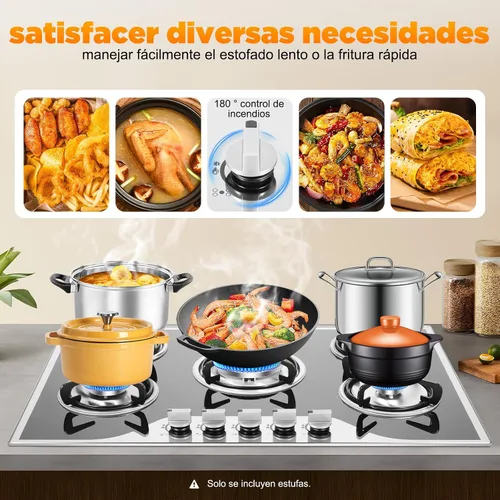 Vista 4 de Estufa de gas de 5 quemadores, encimera de acero inoxidable integrada de 30 pulgadas, encimera de acero inoxidable integrada con protección
