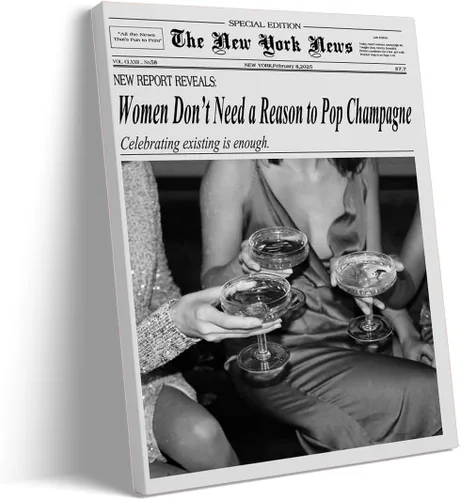 Vista 23 de Póster de periódico Champagne and Headlines, impresión retro para decoración de carrito de bar, dormitorio universitario feminista, arte de pared
