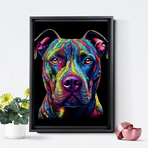 Vista 3 de Dynamic Pitbull, Vibrant Dog Wall Art - Canvas Gallery Wrap, Ready to Hang - Watercolor and Acrylic Masterpiece by Renowned Artist