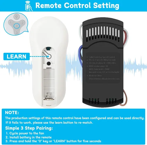 Vista 4 de Kit de Reemplazo Universal para Control Remoto de Ventilador de Techo Compatible con Harbor Breeze, Hunter, Hampton Bay, Atenuador de Luz de 3
