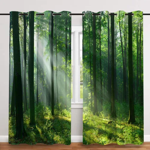 Vista 10 de Cortinas de bosque, cortinas opacas de árboles verdes, cortinas de tratamiento de ventanas de bosque para sala de estar, dormitorio, hotel, 2