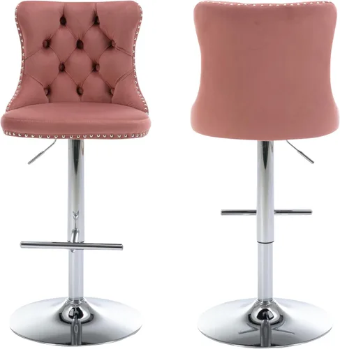 Vista 33 de Juego de 2 taburetes de bar beige, taburetes de bar tapizados ajustables con respaldo y reposapiés dorado, modernos taburetes de bar giratorios