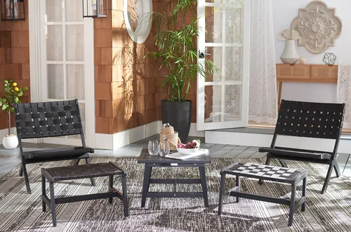 Vista 2 de SAFAVIEH Outdoor Collection PAT7078C - Juego de patio de madera de acacia de 5 piezas, color negro y negro Negro/Negro