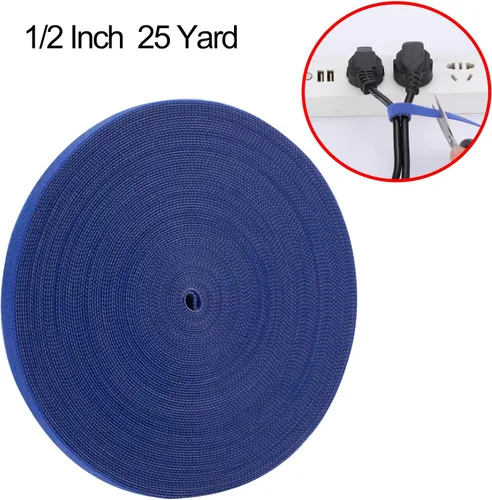 Vista 3 de Bridas de cables de sujeción reutilizables de 1/2 pulgada Cinta de gancho y bucle de doble cara Cinta de gestión de cables (azul 25 yardas)