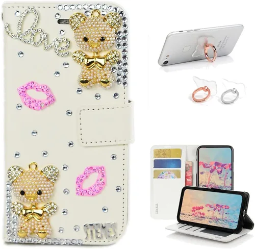 Vista 8 de Bling - Funda de piel con soporte para anillos, diseño 3D hecho a mano, 2 unidades, SBLDwRSSeries-18