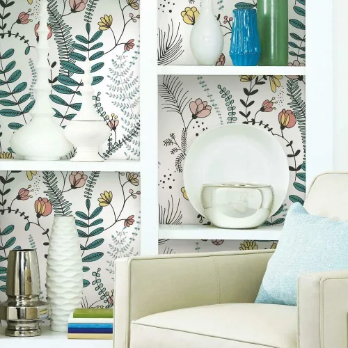 Vista 3 de RoomMates RMK11543RL Finlayson - Papel tapiz para despegar y pegar (rosa y verde)