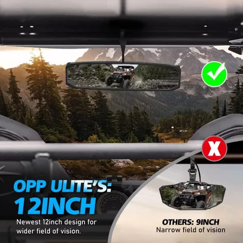 Vista 2 de Espejo retrovisor central UTV, vista clara con soporte de barra enrollable ajustable de 1.5 a 2 pulgadas, compatible con Polaris RZR General